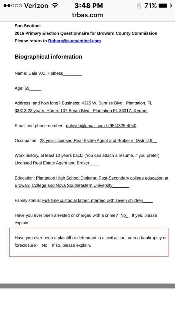Dale Holness Questionnaire